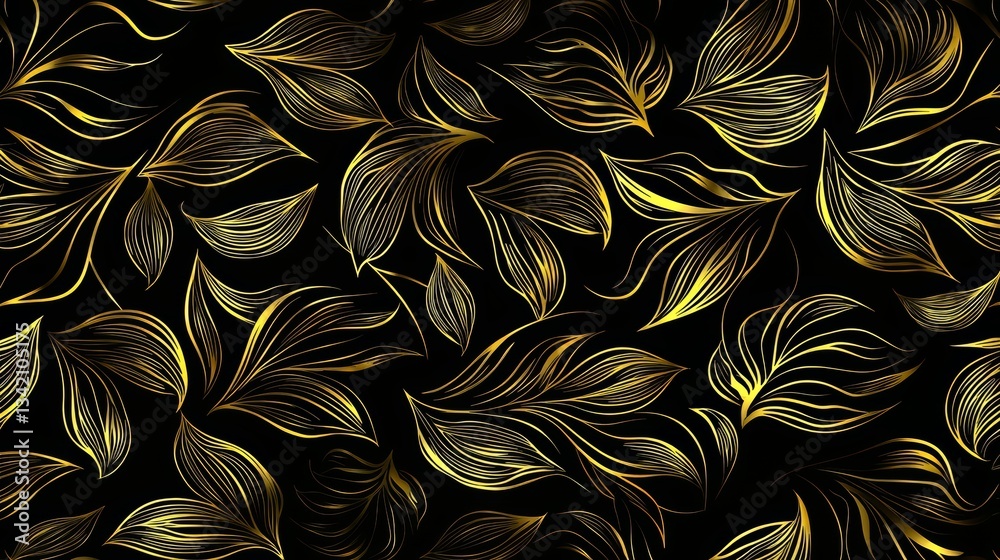 Poster gold leaf patterned background with a black foreground. the gold leaf pattern is very detailed and i