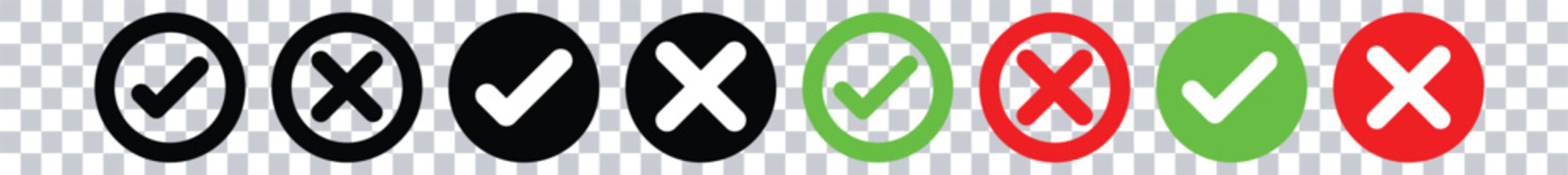 green tick and red cross button.