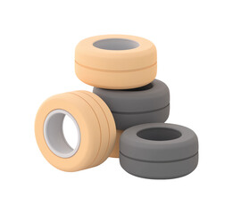 Stacked Car Tires: Beige and Gray Auto Parts PNG on Transparent Background