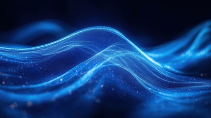 Fototapeta premium Bright blue light beams illuminate a dark space, forming a vivid and abstract display of movement and energy