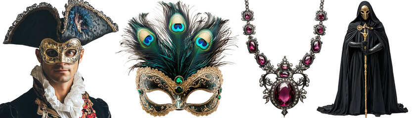 Venetian Carnival and Masquerade Elements &ndash; Masks, Jester, Aristocrats, and Royal Accessories
