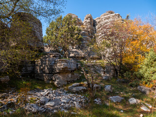 Beloi viewpoint Deck hiking trail in Vikos Gorge in the mountains of Epirus in Greece