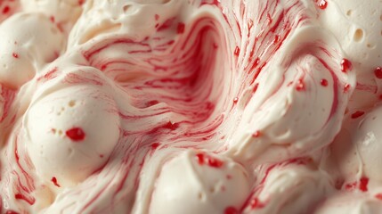 Creamy Swirls of Whipped Topping with Red Swirls and Texture Detail