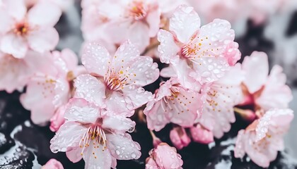 Obraz premium Dew-kissed Cherry Blossoms for Spring Bloom.