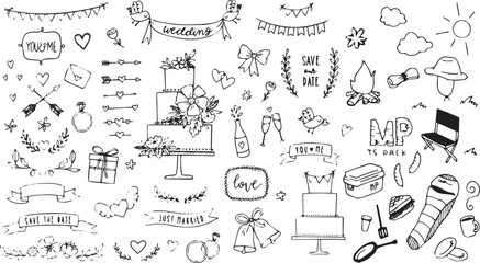 Cute line sketch star, arrow, heart decoration element line art. Hand drawn sketch doodle cute star vector
