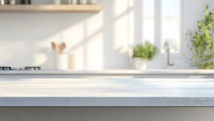 Fototapeta premium Bright Kitchen Countertop Mockup Clean White Surface for Product Display