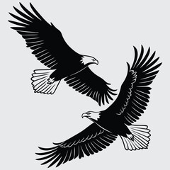Two eagles flying in a synchronized loop  image silhouette design vector art and illustration