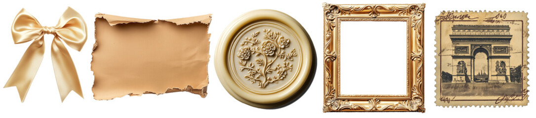  Vintage Scrapbooking Elements Set Isolated on Transparent Background