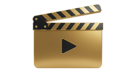 Isolated Golden Clapperboard with Play Button for Media Production