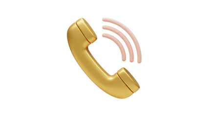Isolated Golden Phone Receiver with Sound Waves
