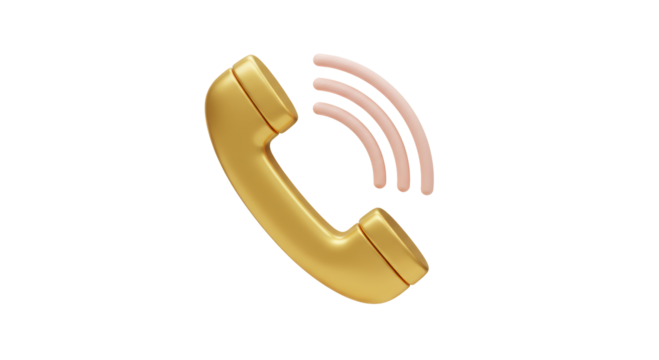 Isolated Golden Phone Receiver with Sound Waves