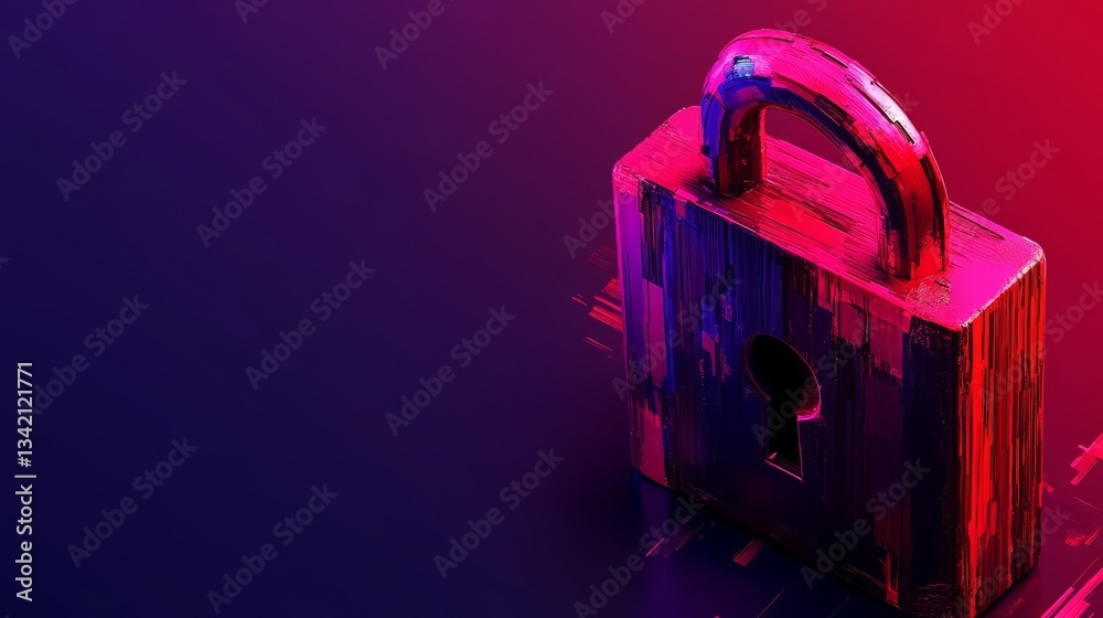 Poster Red and purple background with a lock on it. The lock is open and the key is missing