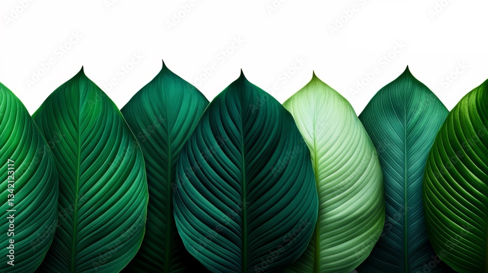 Poster row of green leaves with some white spots. the leaves are arranged in a way that they look like they