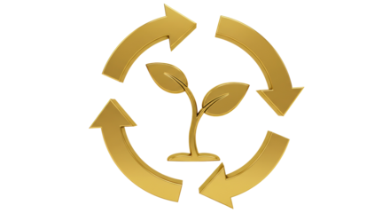 Isolated Golden Recycle Symbol with Plant