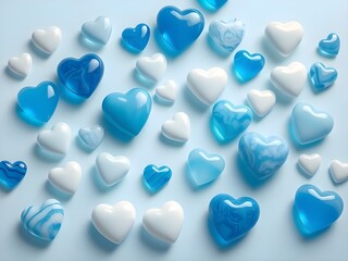Fototapeta premium Blue and White Glossy Hearts Background - 3D Rendered Illustration
