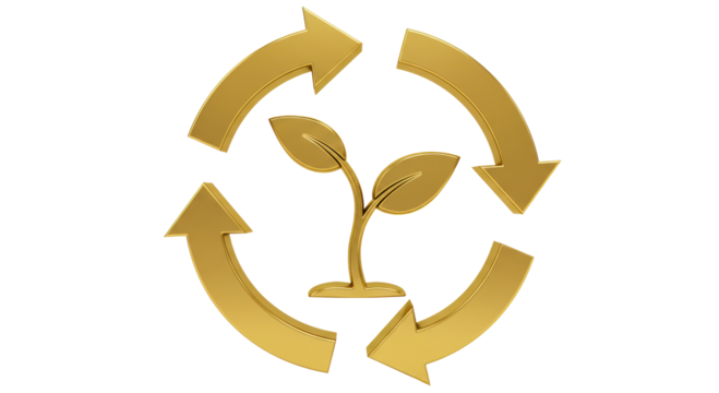 Isolated Golden Recycle Symbol with Plant