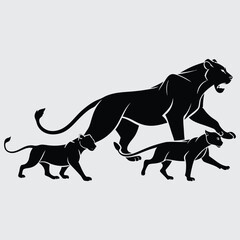 Fototapeta premium A pride of lions moving in formation image silhouette design vector art and illustration