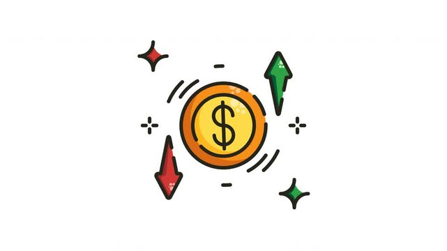 animation Gold coin with a dollar sign surrounded by arrows.