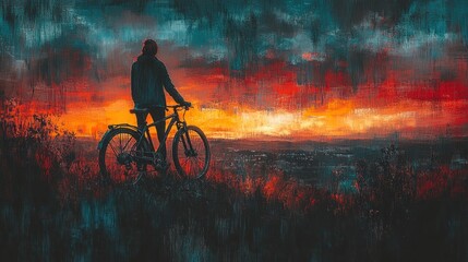 Sunset Ride: A Cyclist's Silhouette Against a Fiery Horizon