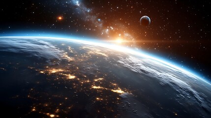Obraz premium A breathtaking view of planet earth in deep space at sunrise