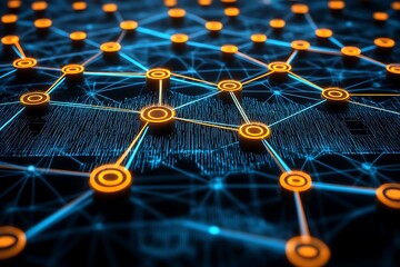 Abstract depiction of interconnected nodes and networks displayed digitally