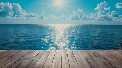Fototapeta premium Bright Sunny Ocean View from Wooden Dock
