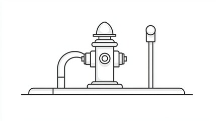 A minimalistic stock illustration of a fire hydrant with a connected hose on a plain background