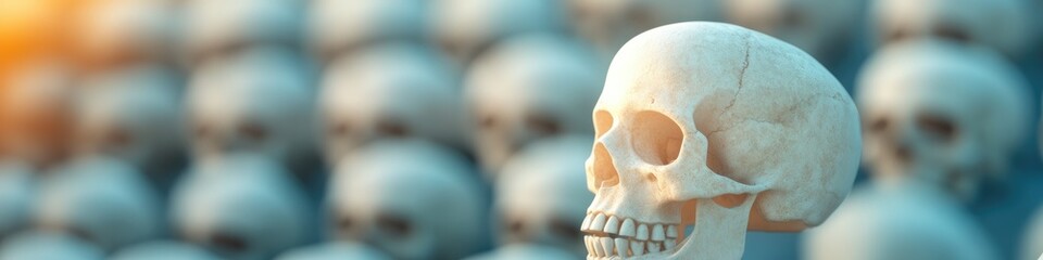 Skulls arranged in mesmerizing pattern, showcasing intricate det