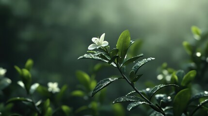 Obraz premium Delicate White Flower Blooming Amidst Lush Green Foliage in Nature