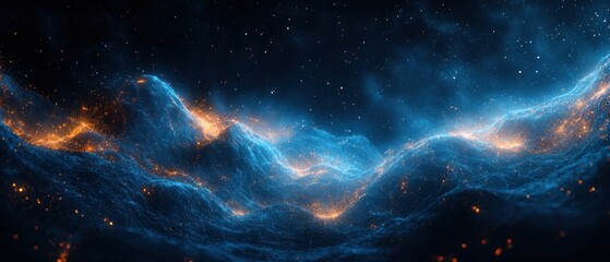 Obraz premium Celestial Landscape: Glowing Mountains under a Starry Sky