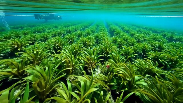 underwater seaweed farm showcasing sustainable aquaculture and ocean cultivation practices for food and resources
