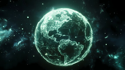 A digital representation of earth with glowing network connections. Earthbound Network. Illustration