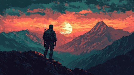 Fototapeta premium 26th July Kargil Vijay Diwas design concept with Indian flag and army