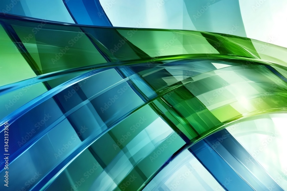 Poster abstract green and blue glass shapes creating dynamic composition