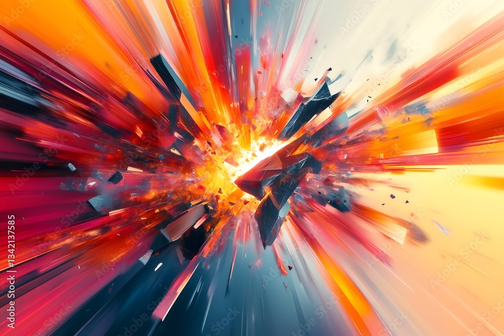 Poster Powerful explosion expanding with speed and energy, creating colorful streaks