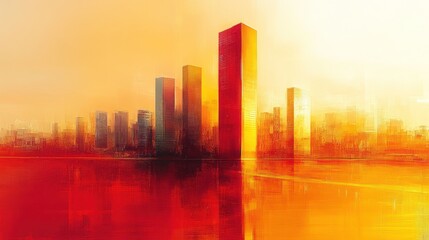 Fototapeta premium Fiery Cityscape at Sunset: An Impressionistic View