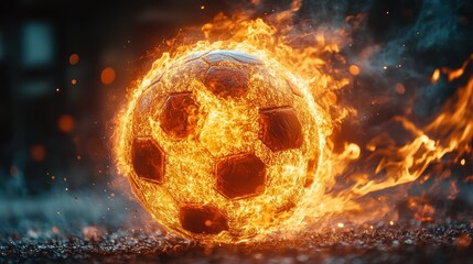 Fototapeta premium Fiery Football: A Blazing Soccer Ball