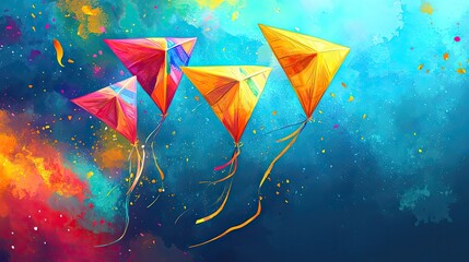 Background template with vibrant kites for Makar Sankranti celebration
