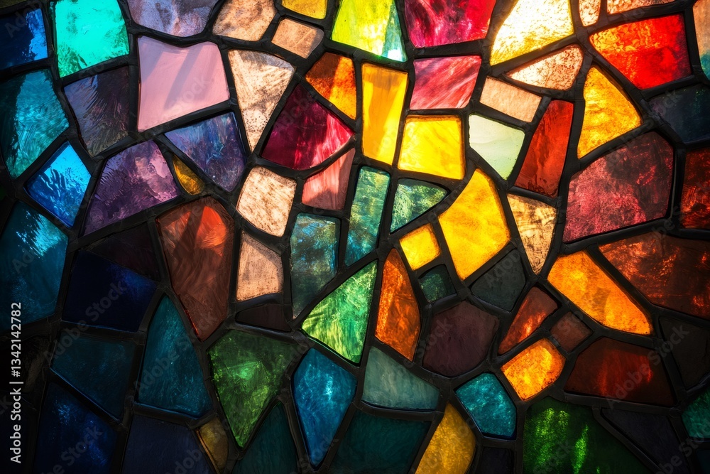 Poster colorful stained glass window creating a mosaic of light and color