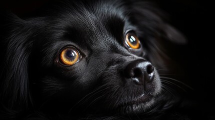 Close Up Portrait of a Black Puppy with Bright Eyes