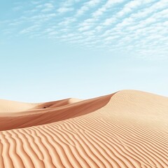 Vast desert landscape featuring rolling sand dunes under a blue sky
