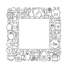 Obraz premium Outlined health and fitness icon border with empty space for text in the center 
