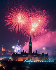 Fototapeta premium Fireworks over Parliament Hill at night
