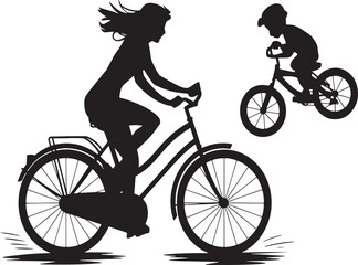 Obraz premium Silhouette Woman Riding Bicycle With Man Following