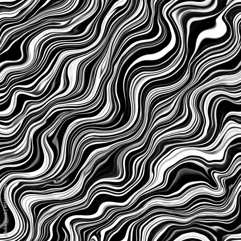 Aufkleber Seamless repeatable tile texture. Black, white abstract pattern features flowing, swirling lines evokes wind movement. Great for design, wallpaper, fabric printing, artistic applications. Evokes