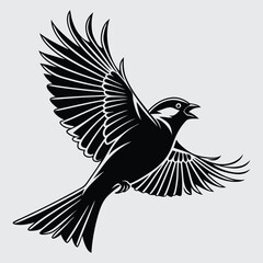 A sparrow fluttering wildly in the wind image silhouette design vector art and illustration