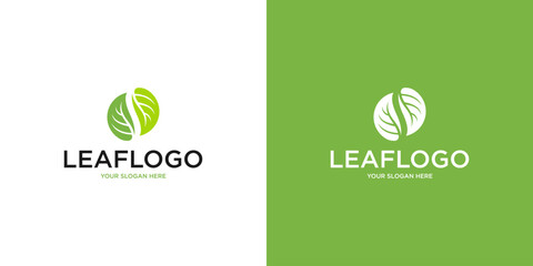 Abstract Green Leaf Logo Design with Symmetrical Pattern on White Background