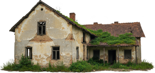 Overgrown Derelict House Ruins Old Abandoned Building Exterior