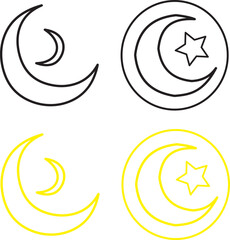 yellow and black vector moon icons with stars; astrology, night sky, celestial themes, tattoos, and mystical designs