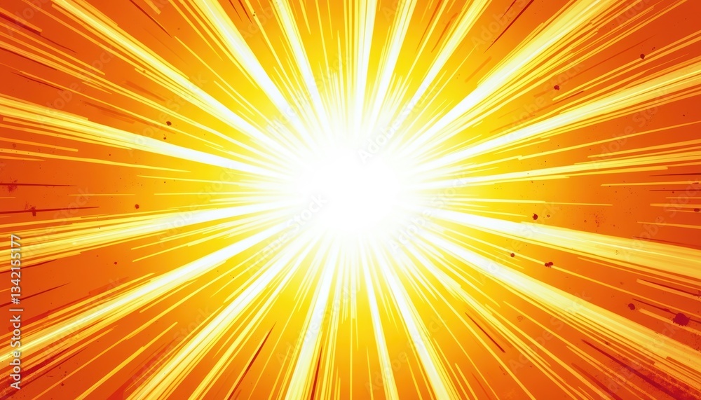 Poster radiating light rays burst from center in yellow and orange. abstract sunbeam design background with